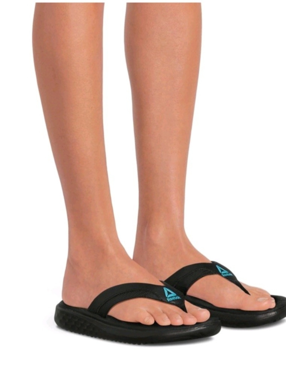 Reebok Women’s Black Flip Flop Sandals with Teal Logo